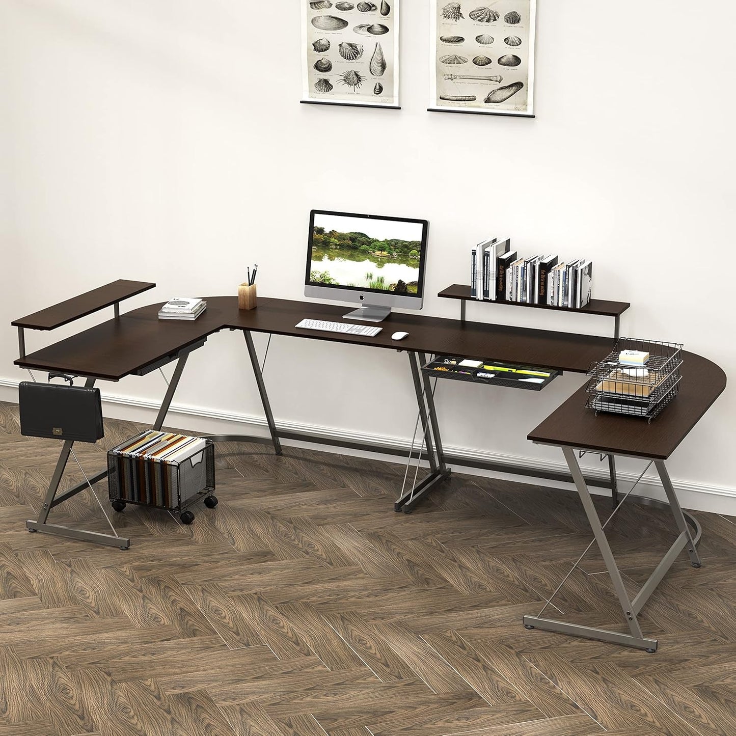Vista L Shaped Desk With Removable Monitor Stand Espresso