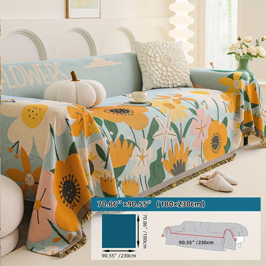 Boho Chic Double-sided Chenille Sofa Cover with Tassels - All-Season