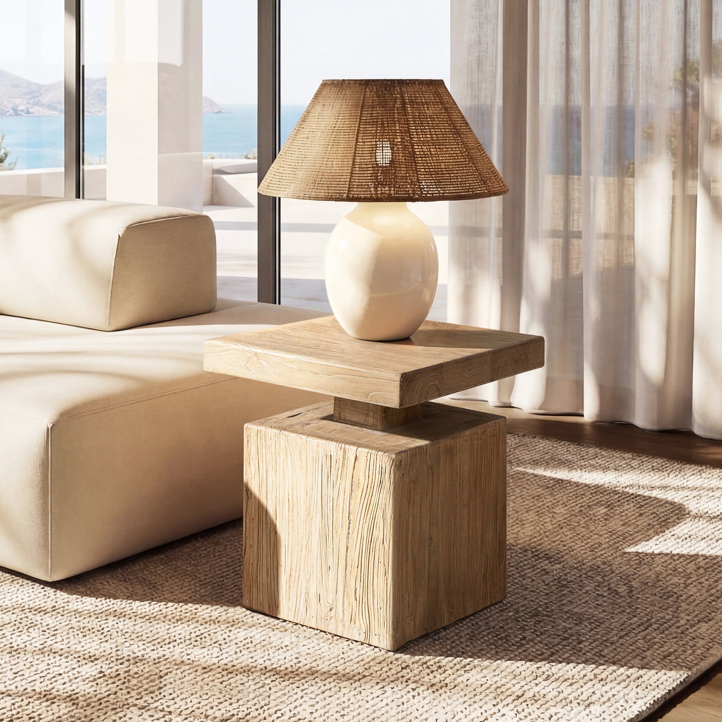 Calder 18" Solid Square Reclaimed Elm Block Plinth Side Table