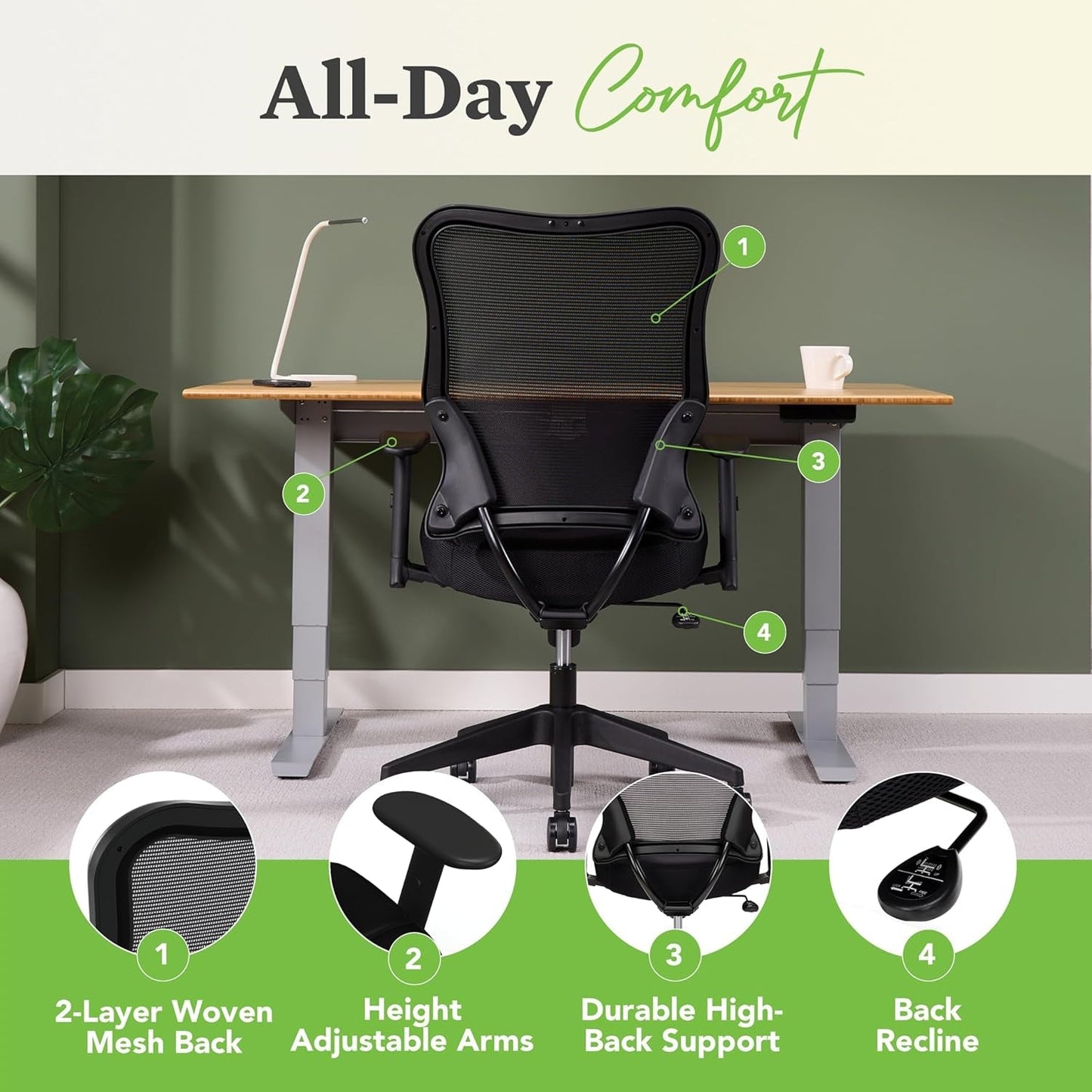 Wave High Back Ergonomic Office Chair With Breathable Mesh Back 360 Swivel