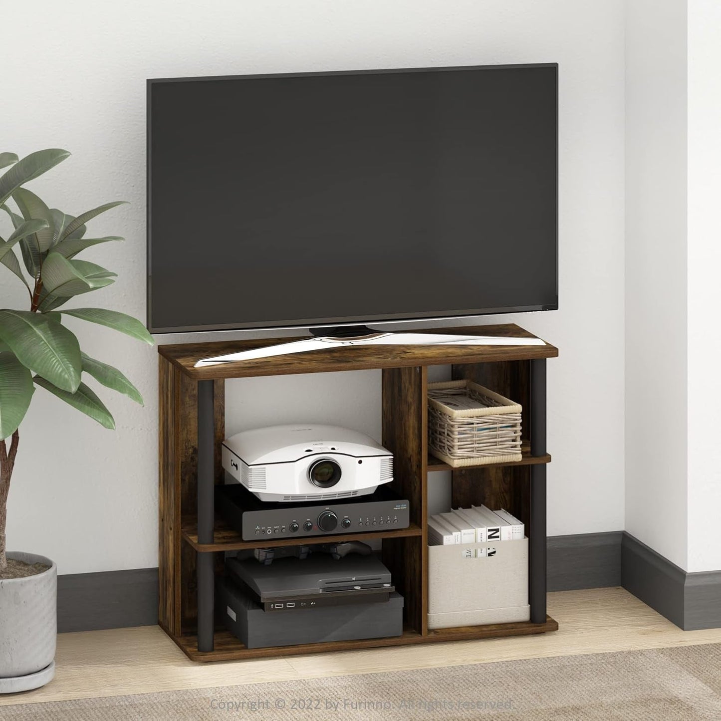 Classic TV Stand For 40 Inch TVs Amber Pine Black Storage