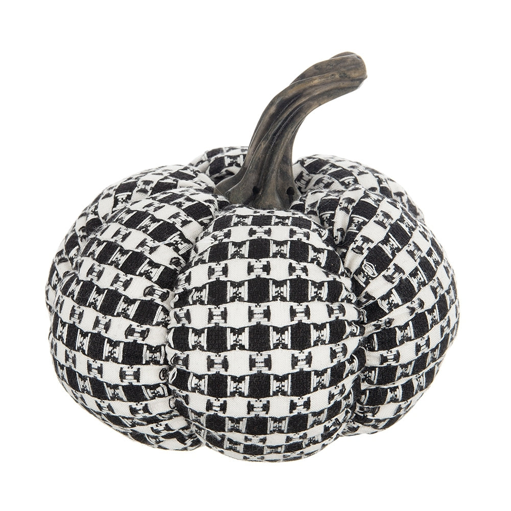 Plaid Fabric Pumpkin 7'' Black & White Halloween Decoration Accent