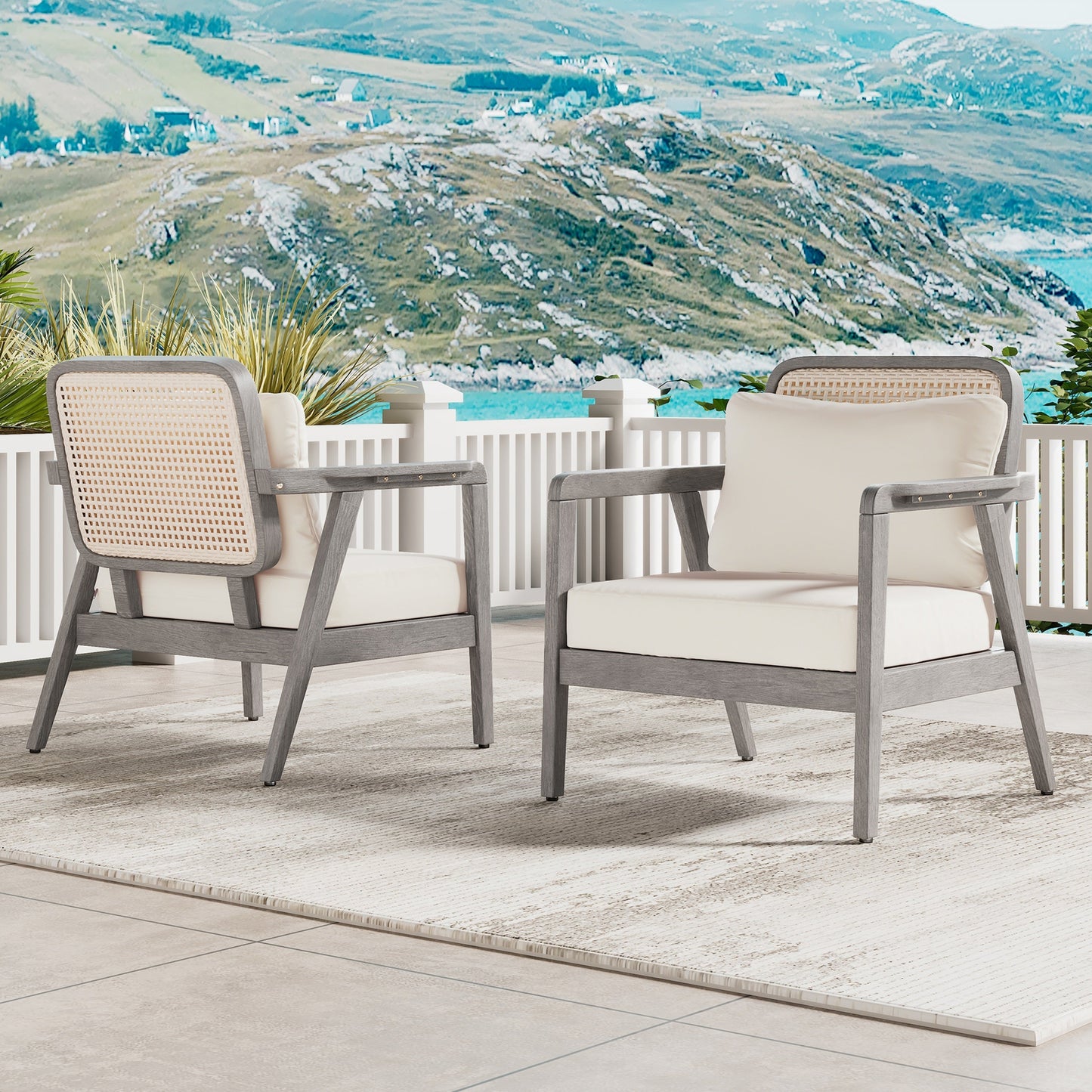(Set of 2) Outdoor Acacia Wood Patio Club Chairs with Cushions