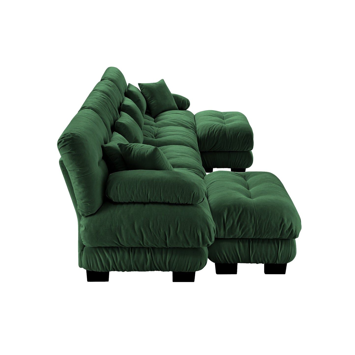 Free Combination Modular Sectional Sofa,U Shaped Couch for Living Room, 4-Seater Comfy Cloud Couch with 2 Ottomans, Chenille Green