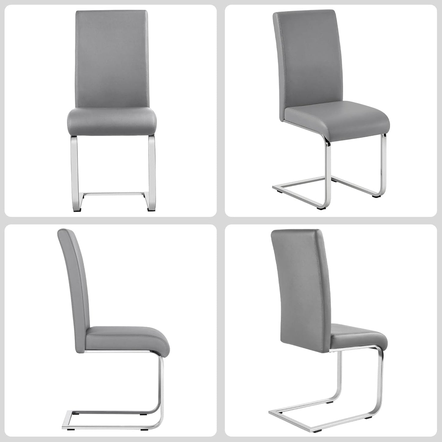 Gray PU Leather Dining Chairs For Kitchen Set Of 2