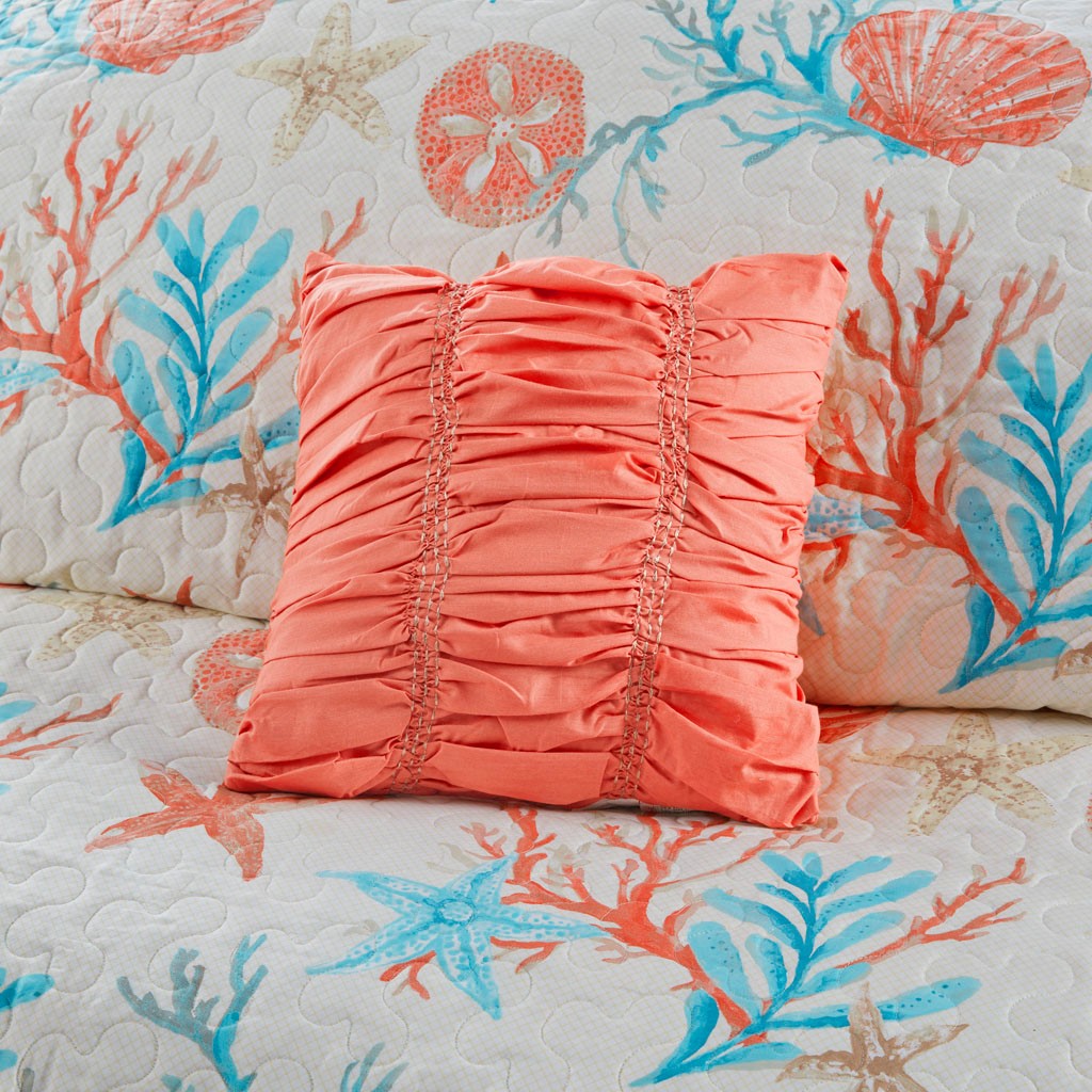 6 Piece Cotton Sateen Quilt Set with Throw Pillows Coral King/Cal King