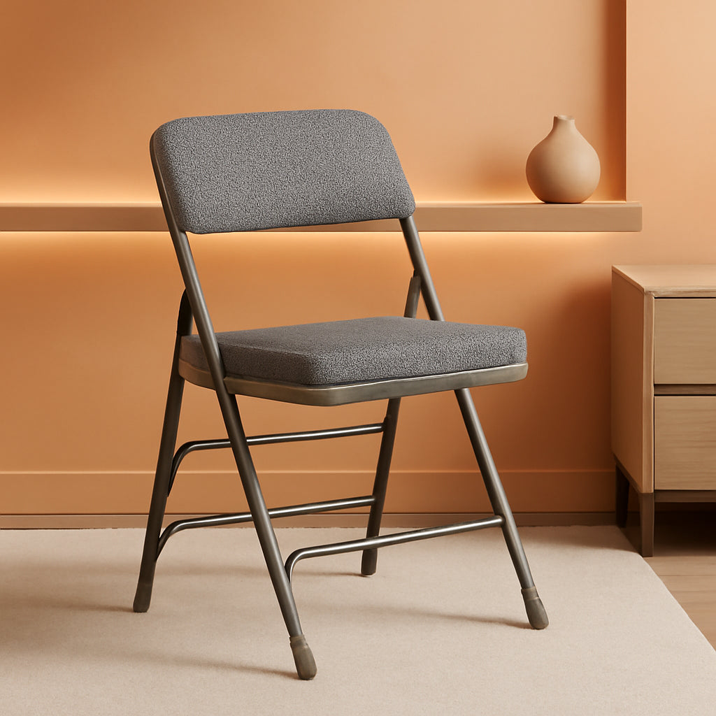Gray Metal Folding Event Chairs With Cushioned Seats Set Of 2