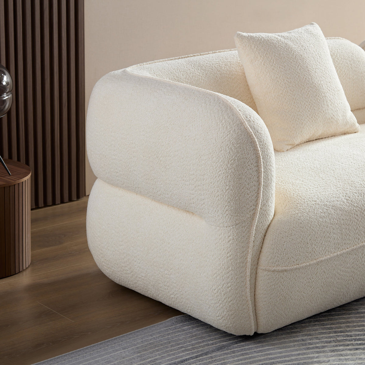 White Sectional Sofa, Durable Fabric, Solid Wood Frame