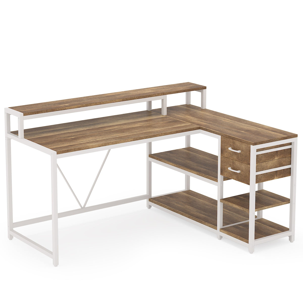 55-Inch L-Shaped Home Office Desk with Monitor Riser