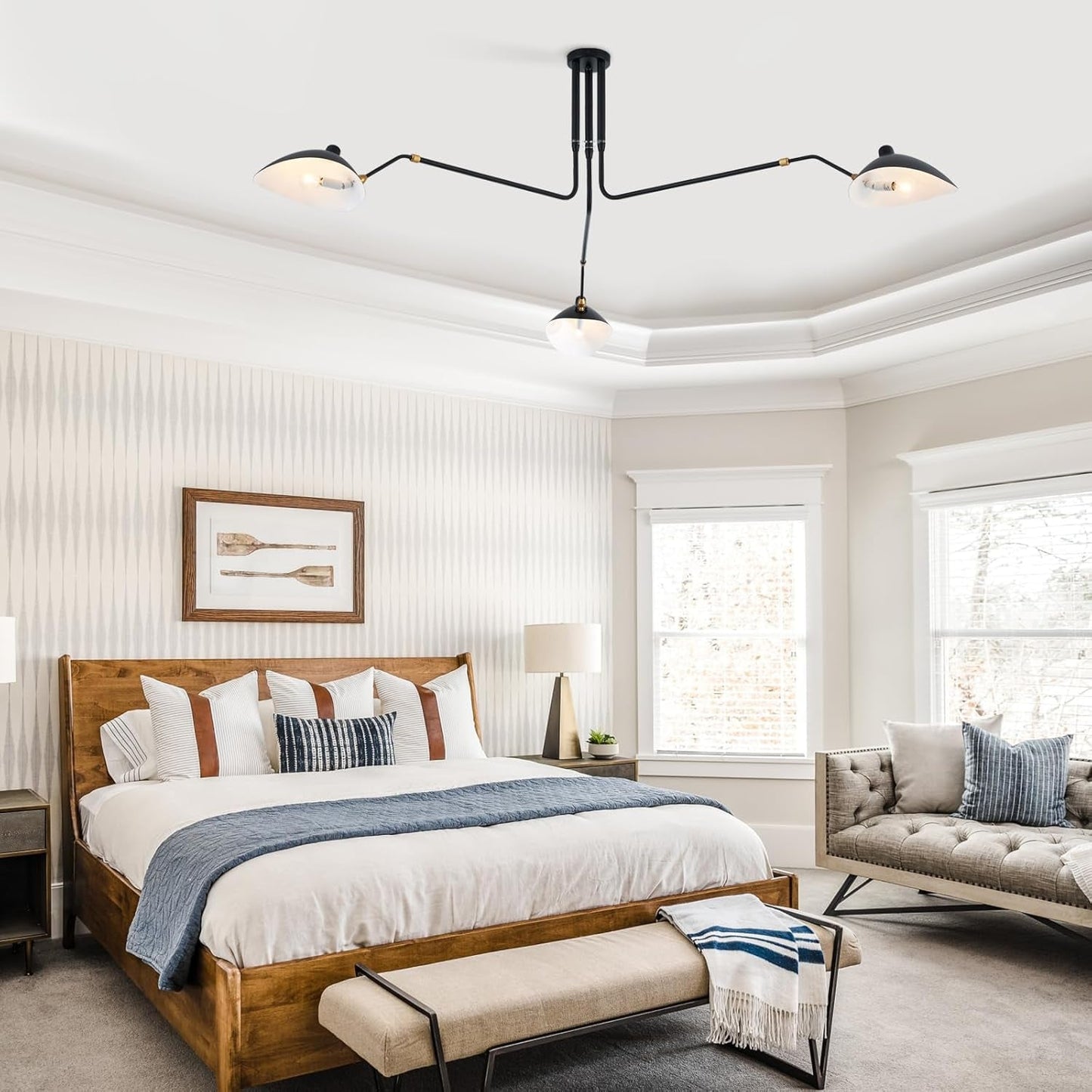 Matt Black Three Arm Adjustable Pendant Light Chandelier