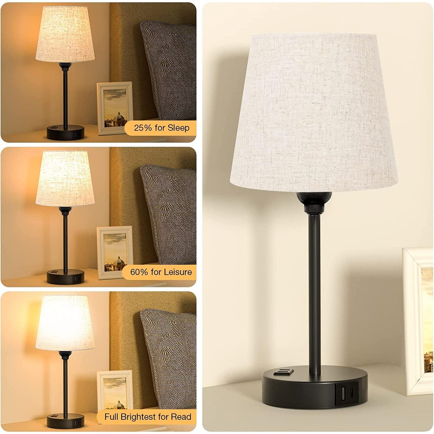 Set of 2 Mini Bedside Lamps With USB C And AC Outlets