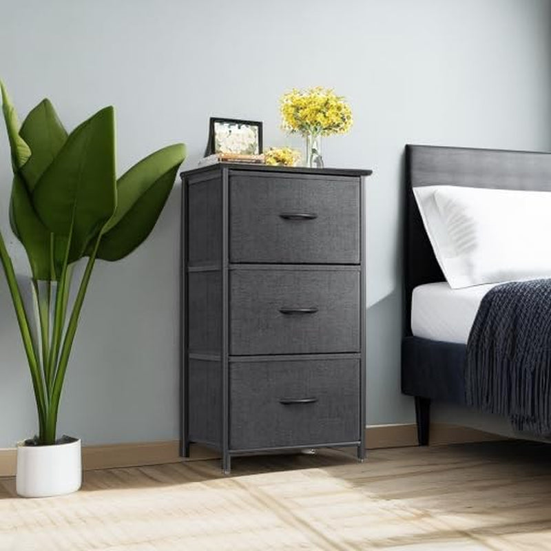 Dark Grey Dresser Nightstand With 3 Drawers Space Saver