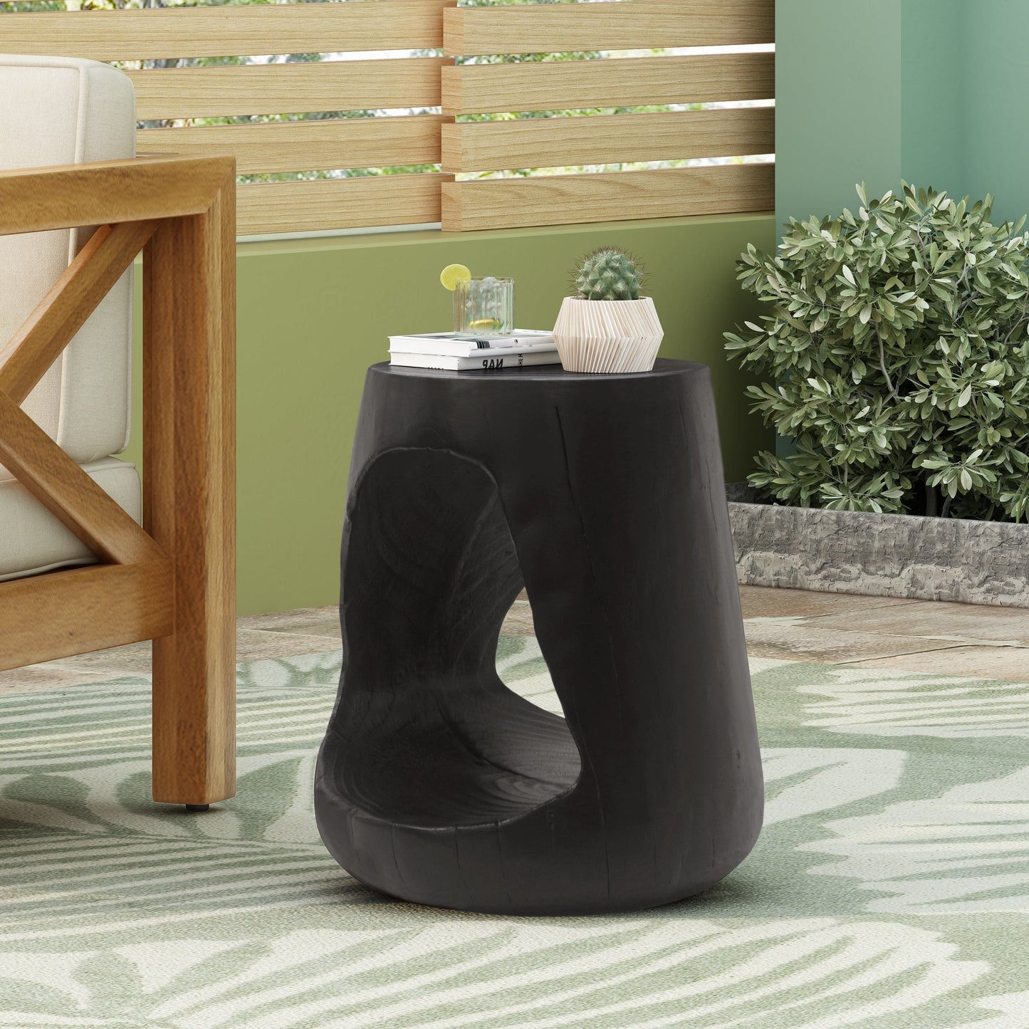 MGO Hollow Side Table with Wood-like Texture