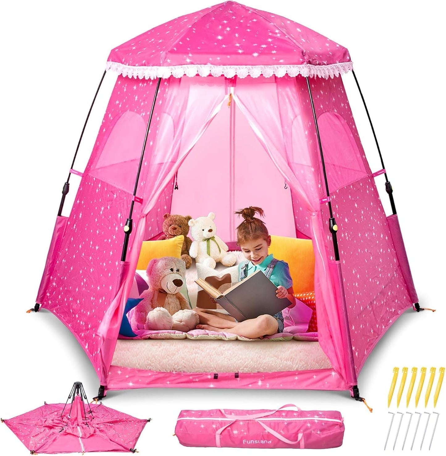 Kids Pop Up Play Tent 78x66 Inch Princess Castle Playhouse
