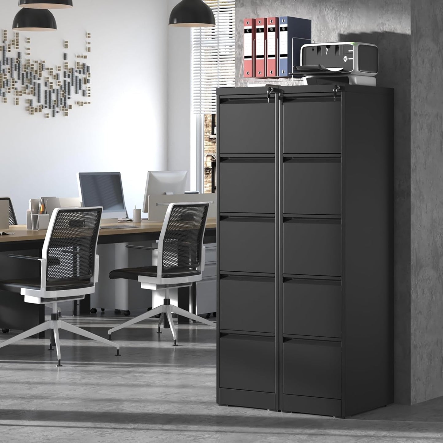 Metal 5 Drawer Vertical File Cabinet With Lock For A4 Letter Legal