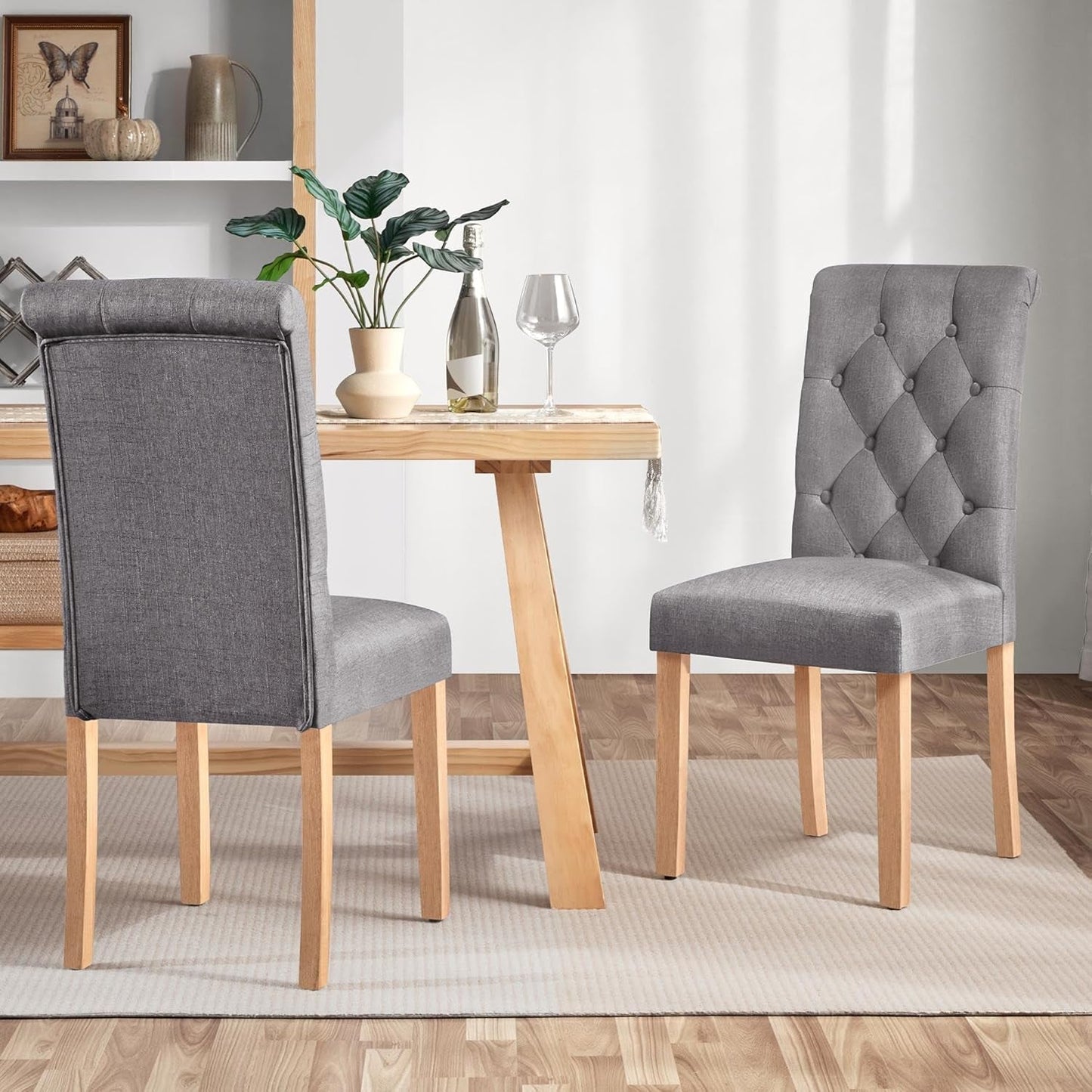 Parsons Dining Chairs Set of 2 Upholstered High Back Dark Gray