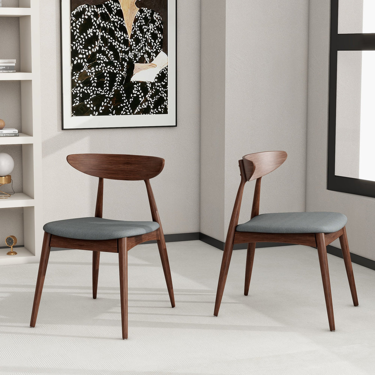 Set of 2 Retro Rubberwood Chairs with Ergonomic Back & Plush Cushions