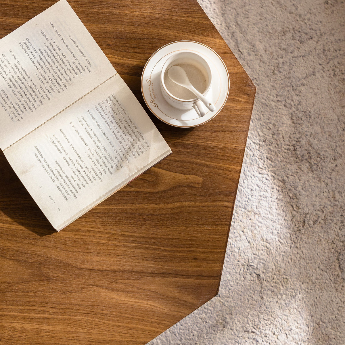 30.51 Inch Coffee Table Wooden Octagonal-Shaped for Living Room