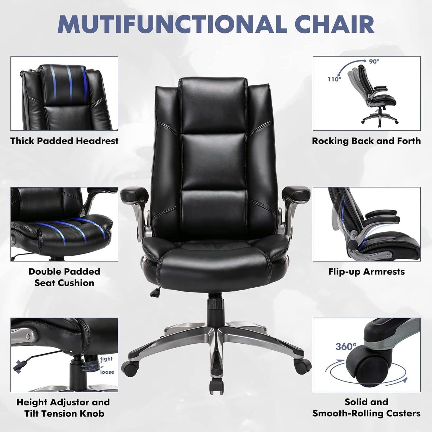 Bonded Leather Executive Office Chair Black High Back