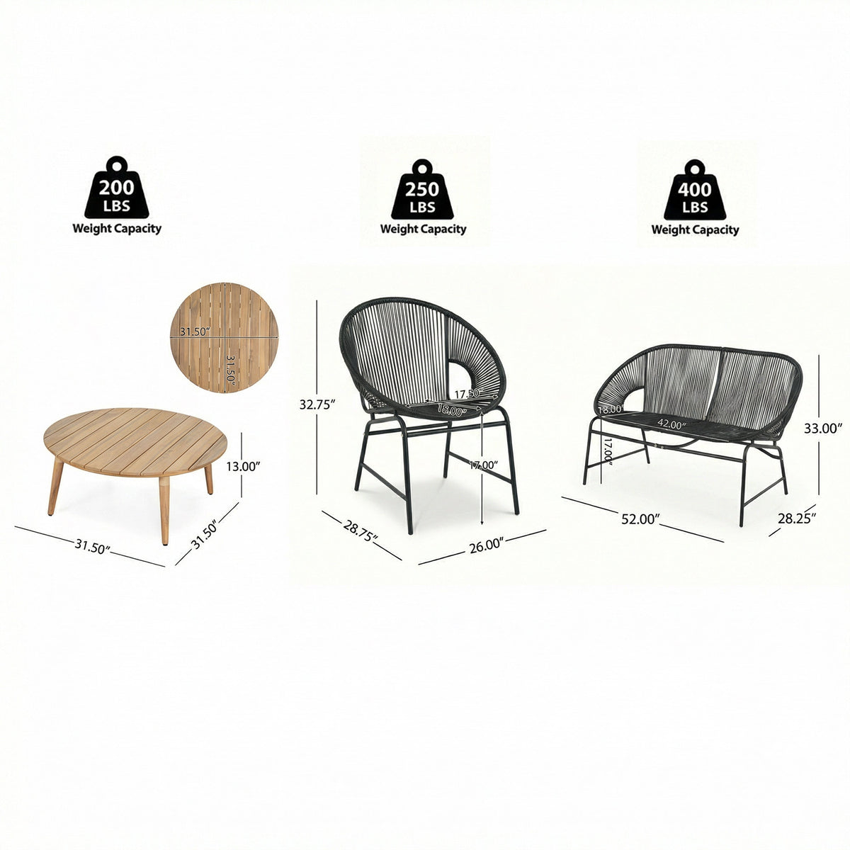 NUSA Outdoor Patio 4-Pcs Chat Set