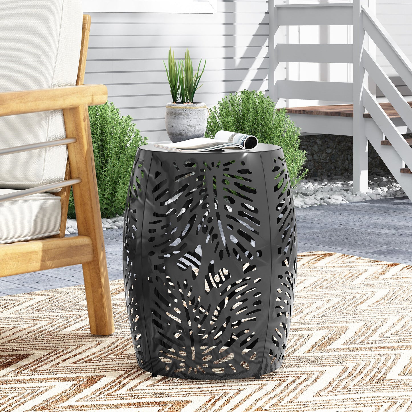 Modern Metal End Table - Large Decorative Accent Table Black Iron 16.50' x 16.50' x 20.50'