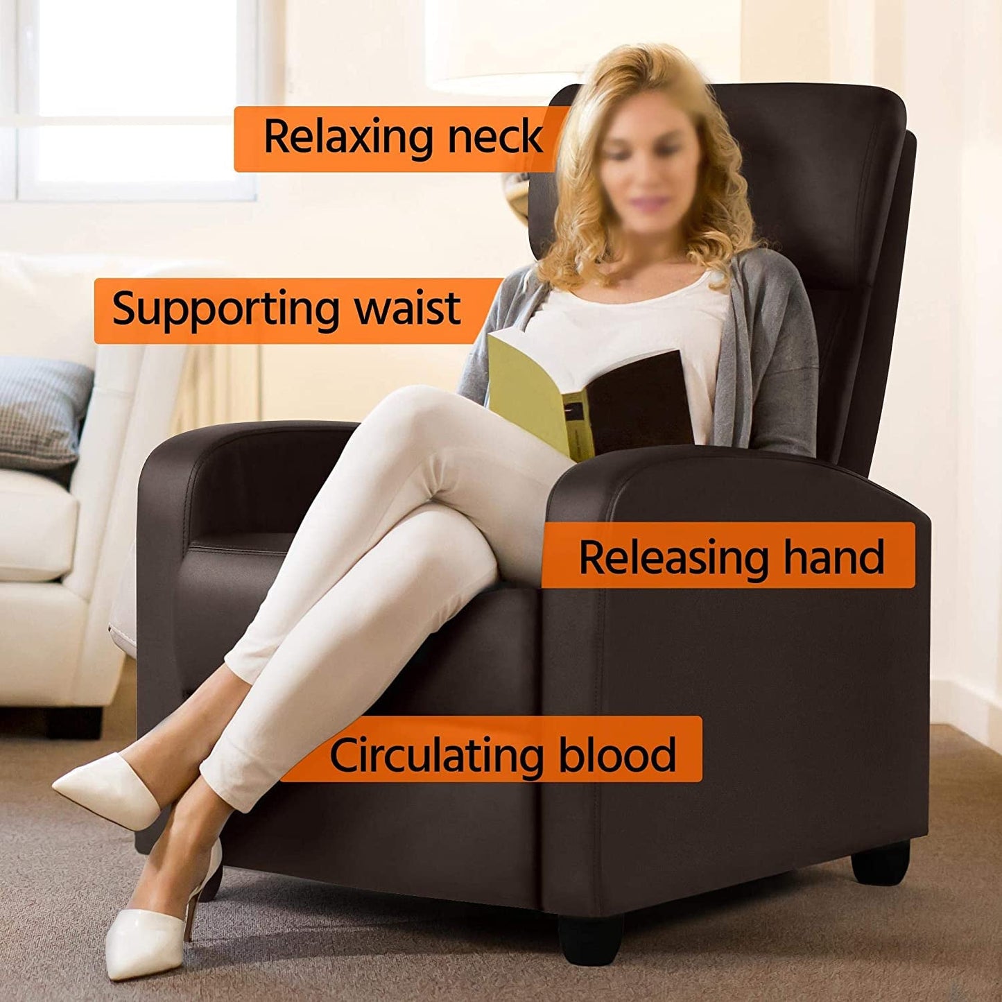 Set Of 2 PU Leather Padded Recliner Chairs For Living Room