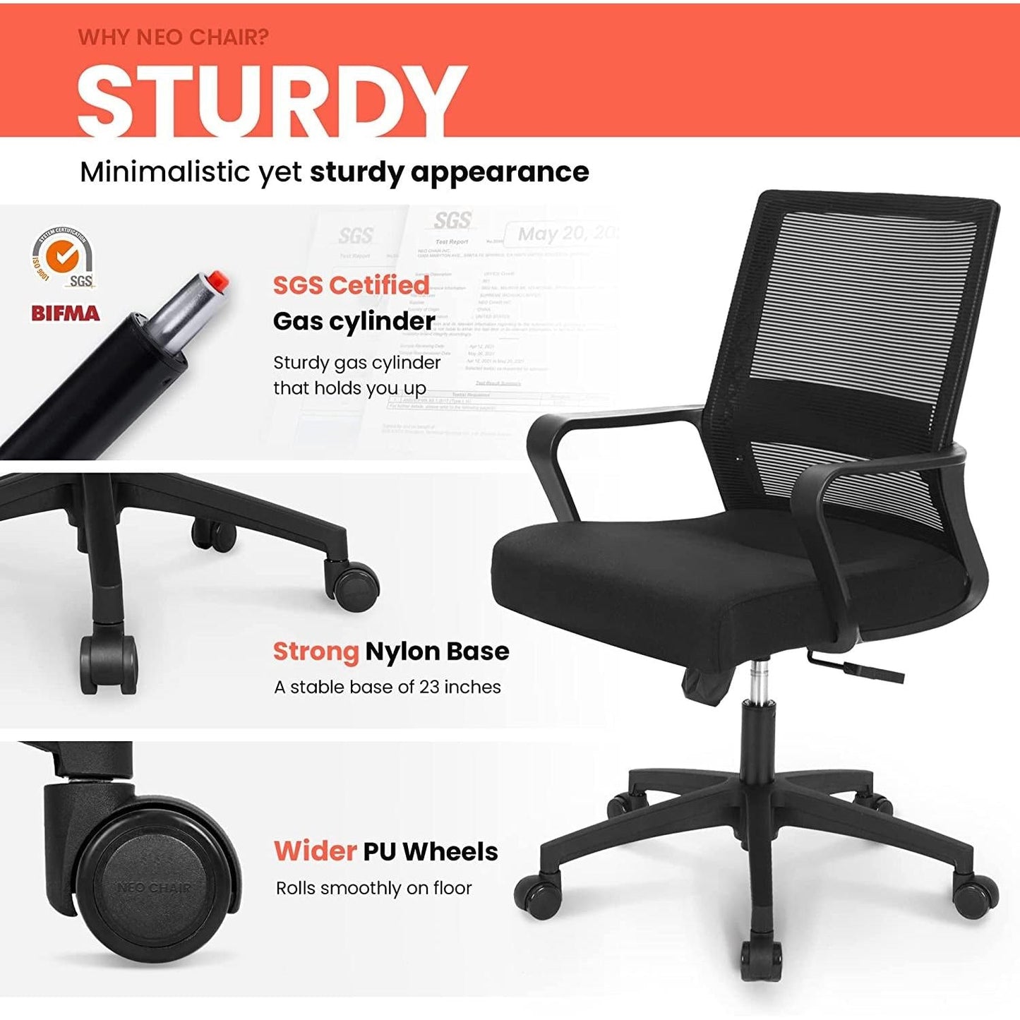 Ergonomic Swivel Chair With Adjustable Lumbar Support