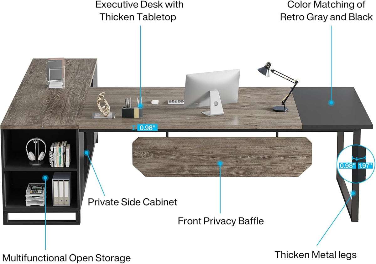 70.8" L-Shaped Executive Desk with 55" File Cabinet
