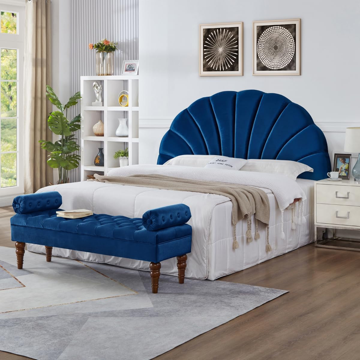 Elegant Crown Design Upholstered Velvet King Headboard