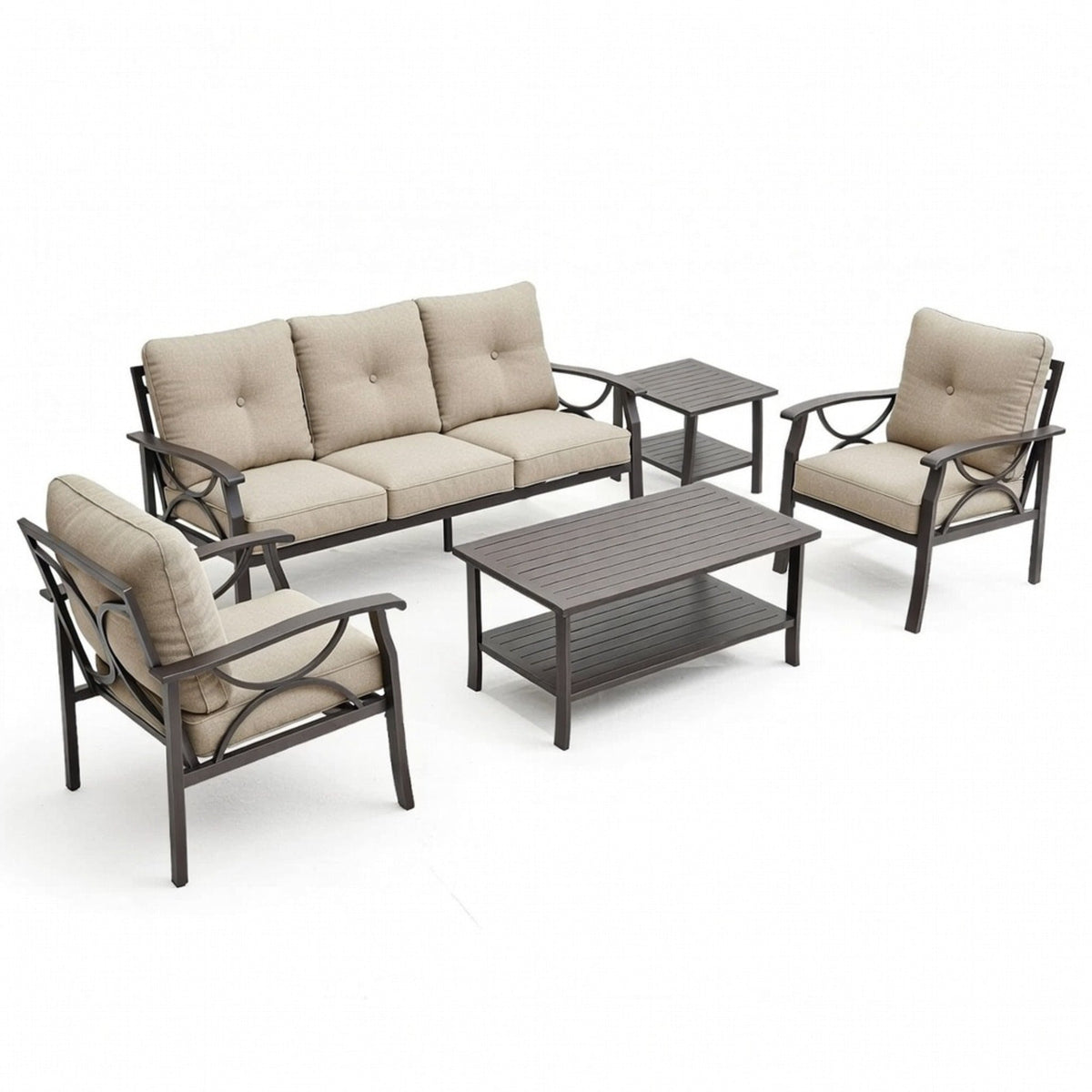 5-Piece Metal Patio Furniture Set, 5-Seat All-Weather Conversation Sofa