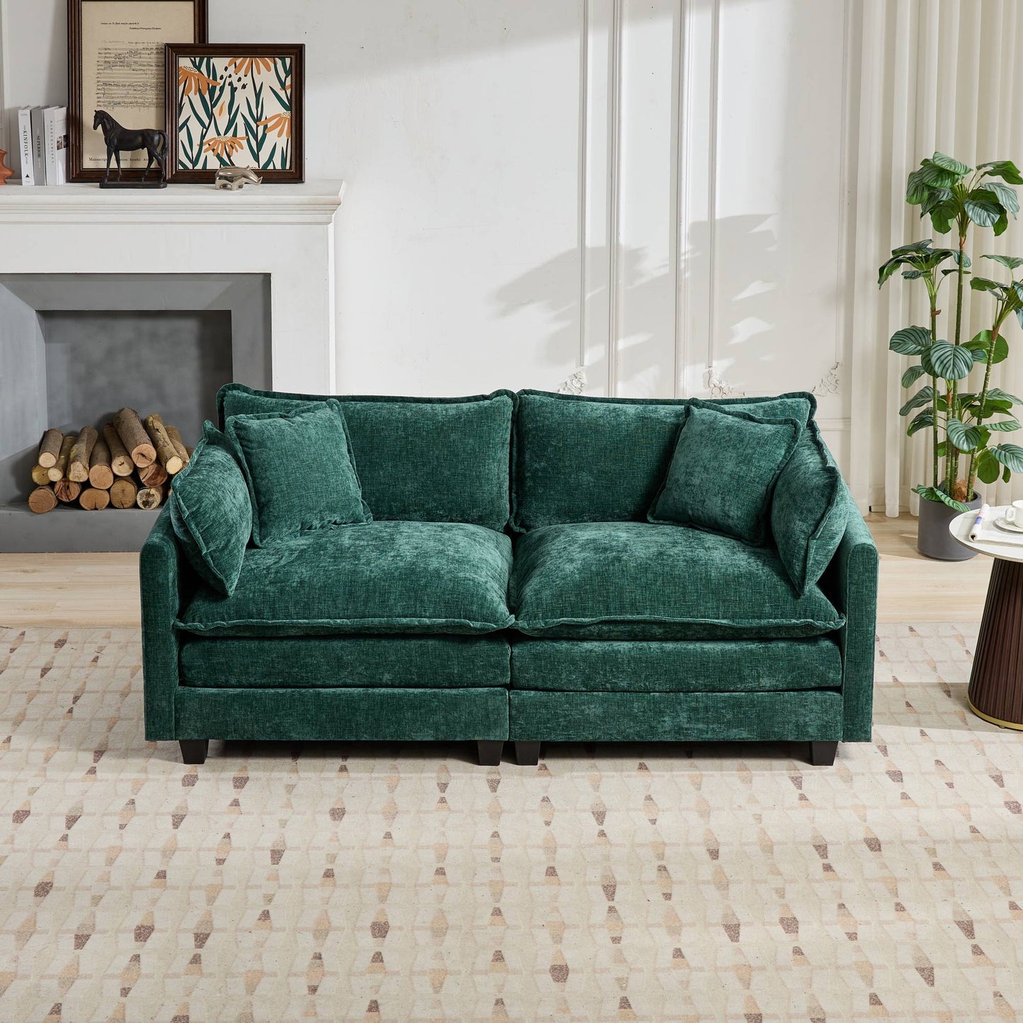 Cloud  LoveSeat Sofa (Ottoman is not included) Chenille Fabric in Green