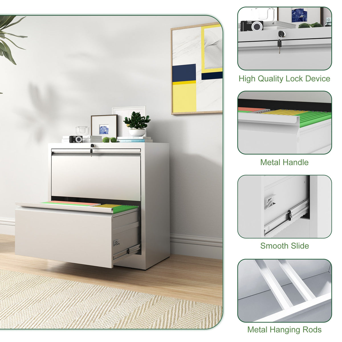 2 Drawer Lateral File Cabinet with Lock