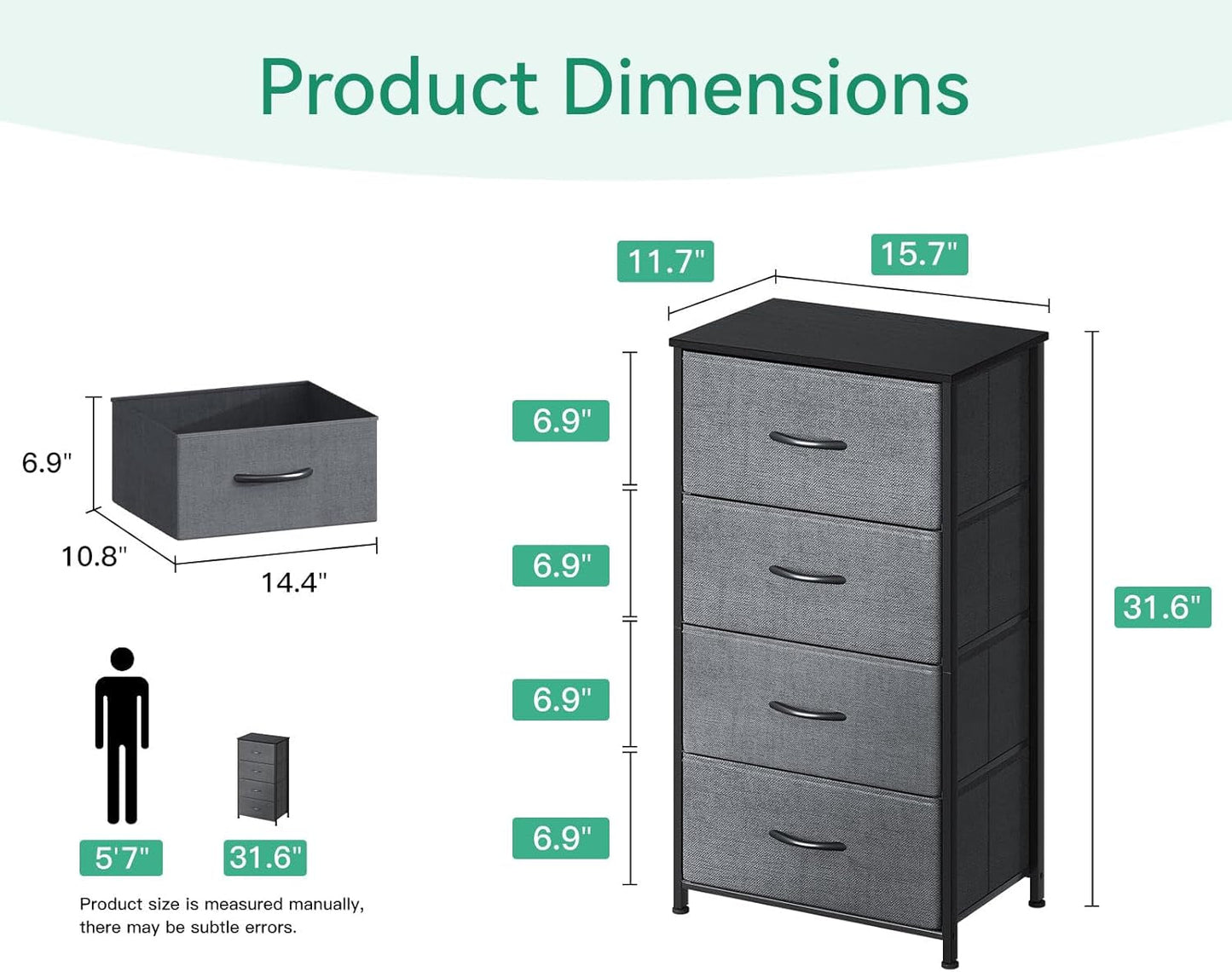 Compact 4 Drawer Dresser Dark Grey For Small Bedrooms