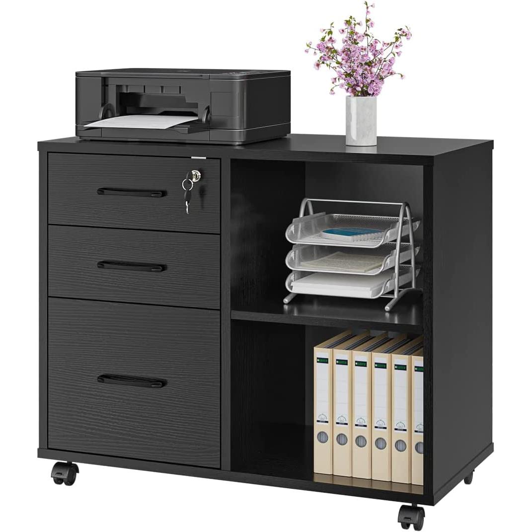 Mobile File Cabinet With Open Storage And File Drawers