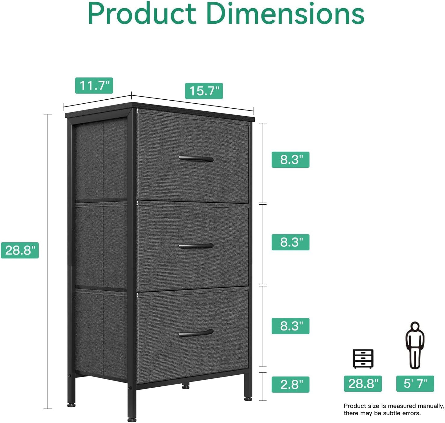 Dark Grey Dresser Nightstand With 3 Drawers Space Saver