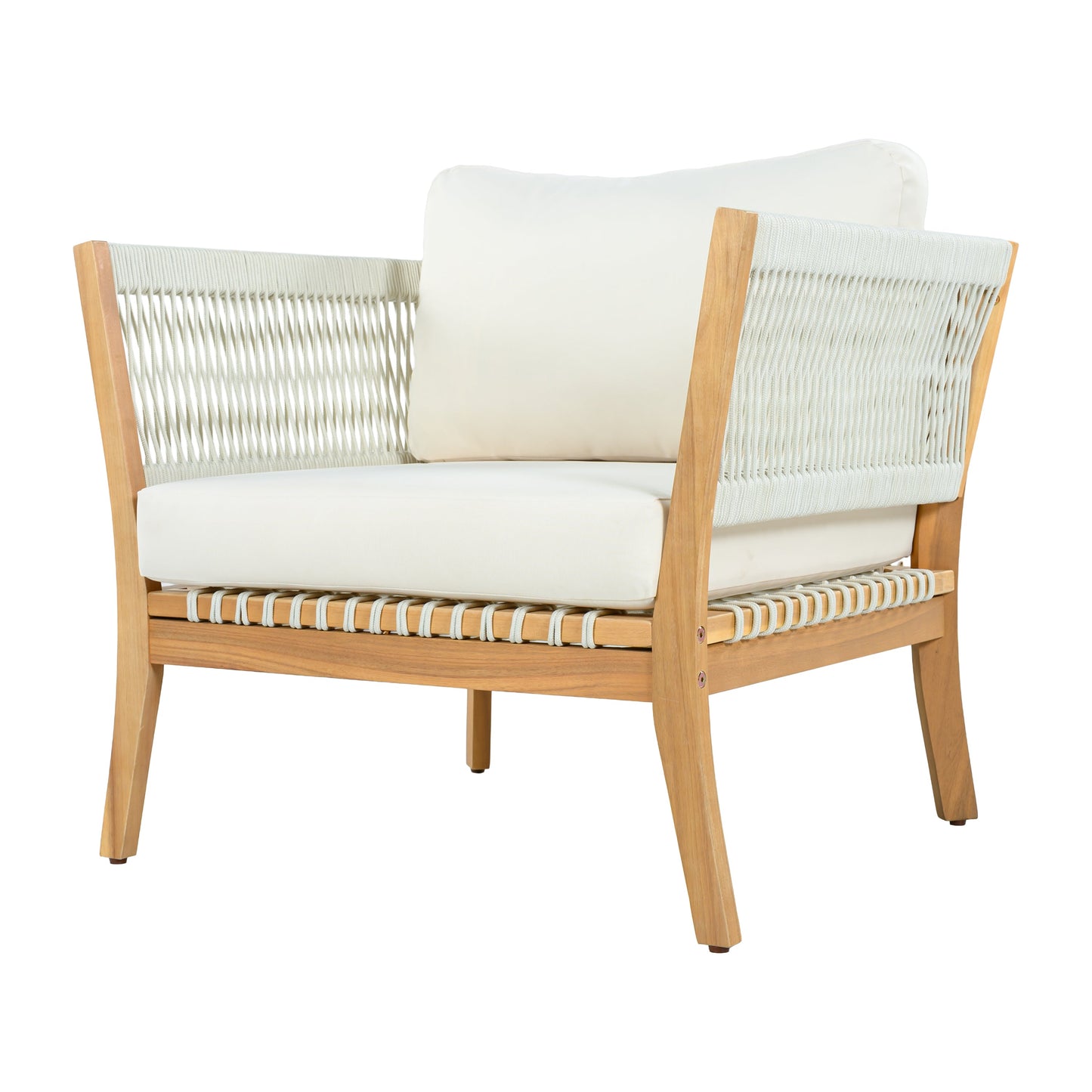 30.3" Outdoor Acacia Wood Patio Chair with Woven Rope Accents