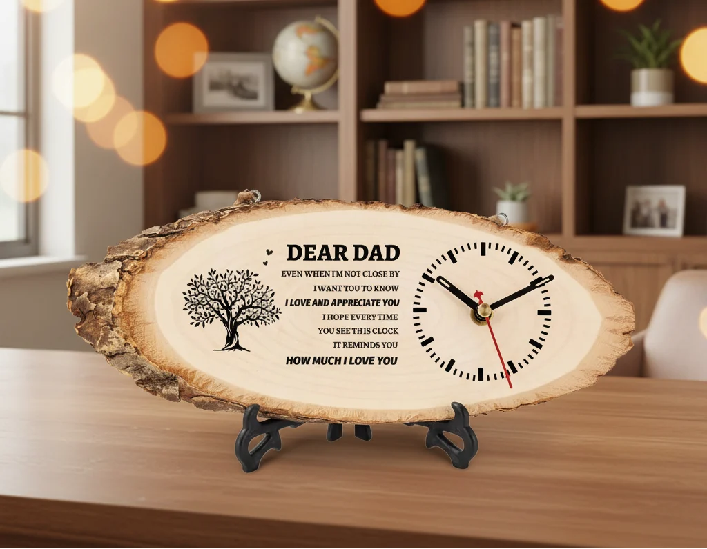 BeauGift Engraved Wooden Clock for Dad