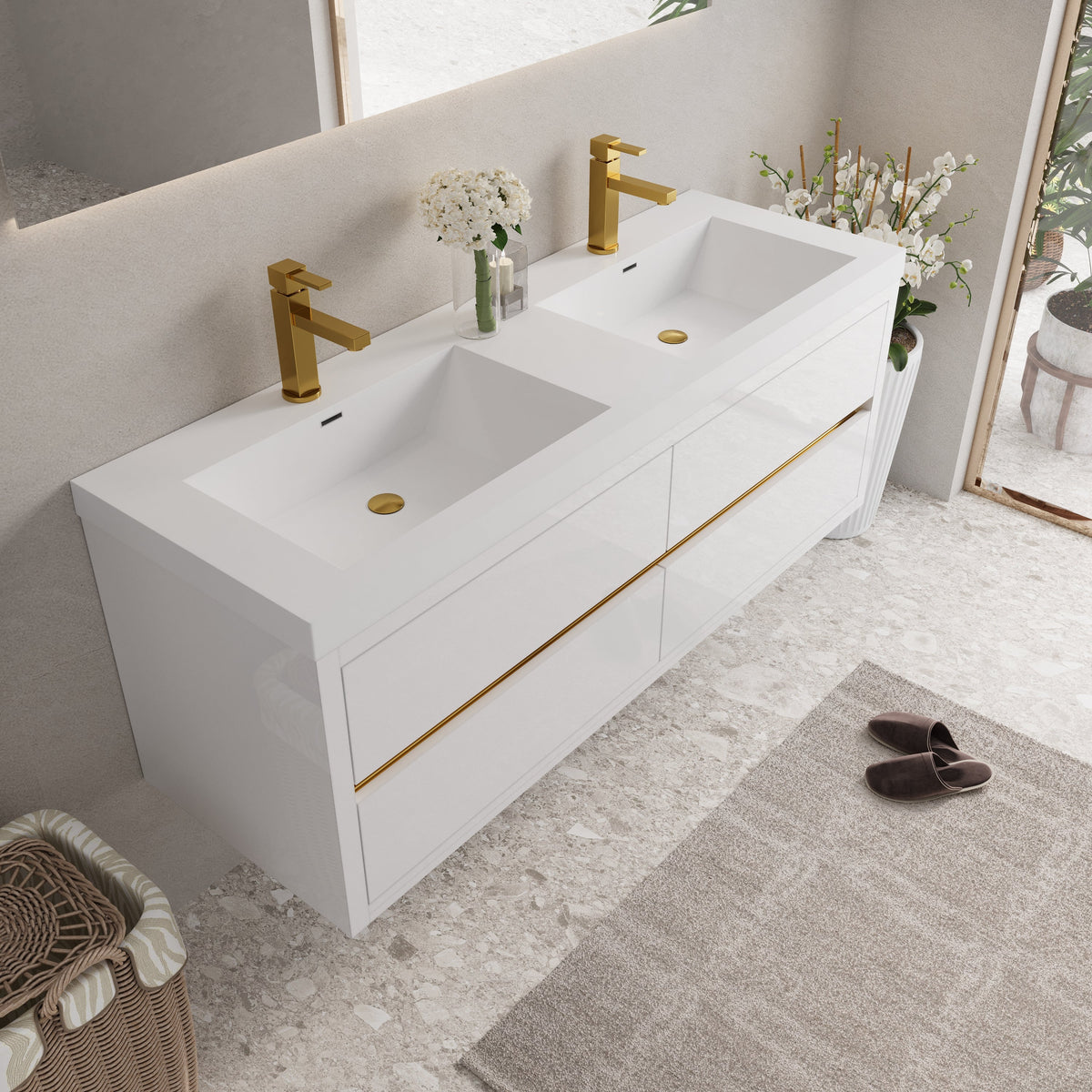 60" Wall-Mounted Bathroom Vanity with Sink