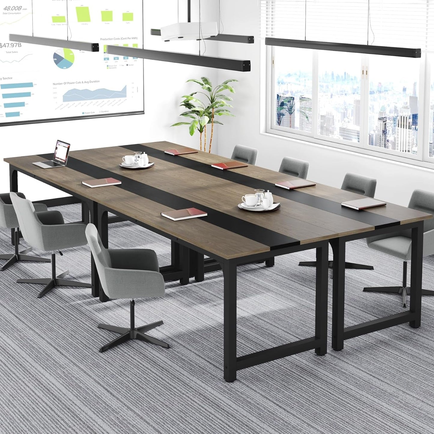 70.8 Inch Executive Desk Vintage Grey Black Large Office Computer Desk