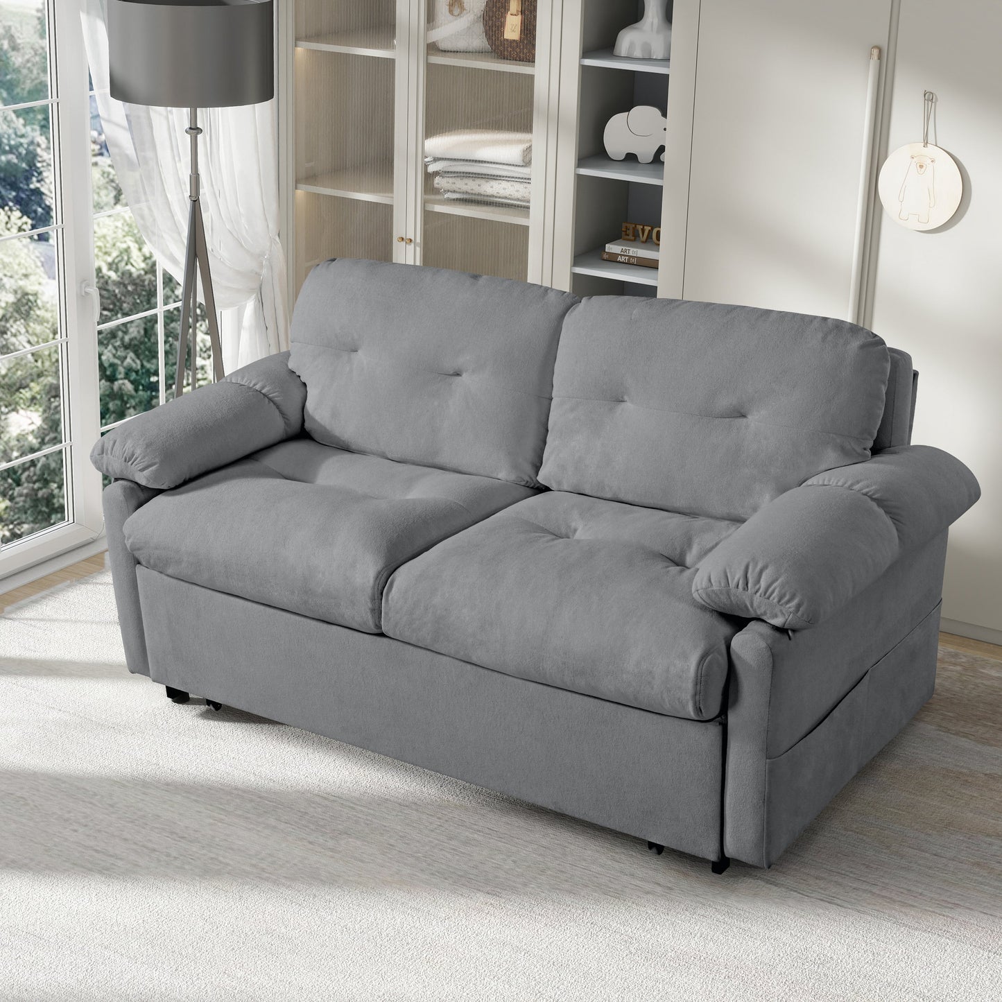 Convertible Pull-Out Queen Sleeper Sofa, 3-in-1 Design