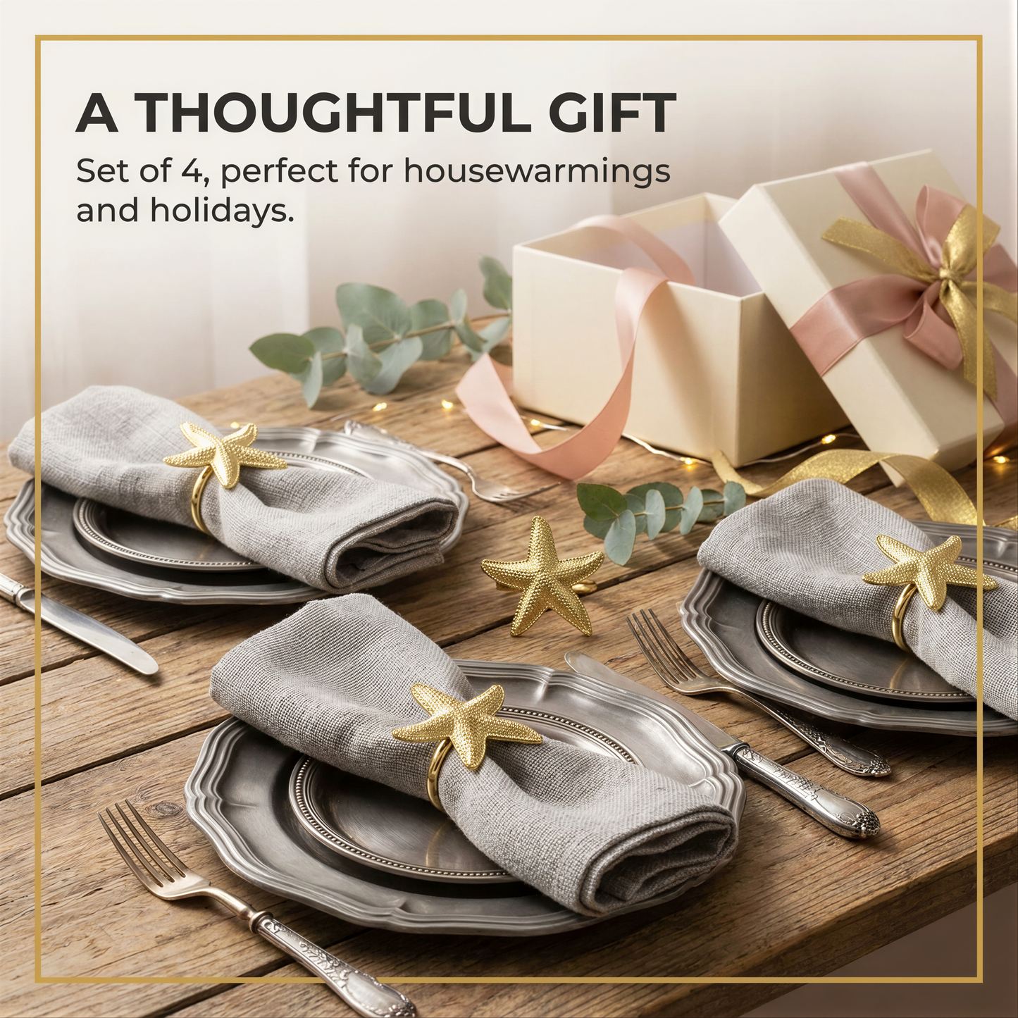 Gold Starfish Napkin Rings – Coastal Style Table Decor | Rust Resistant Dining Accessories