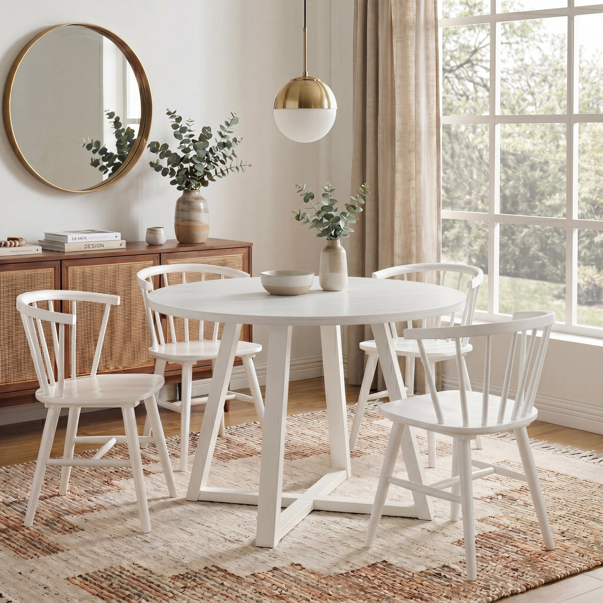 Edo White Wood 5-Piece Dining Set