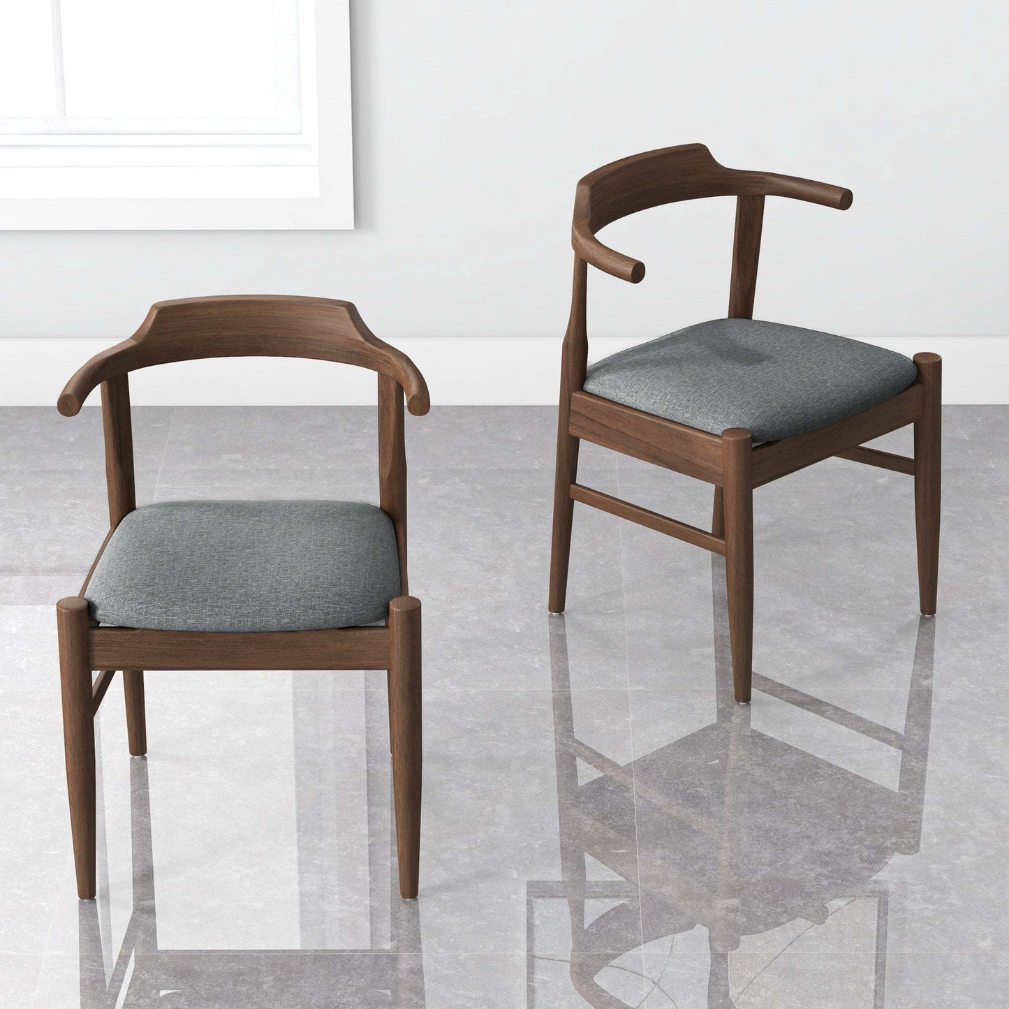 Daisy Mid-Century Modern Gray Fabric Dining Chair with Solid Wood Frame 18.50' L x 22.50' W x 28.00' H Farmhouse Kitchen Side Chairs with Foot Pegs (Set of 2)