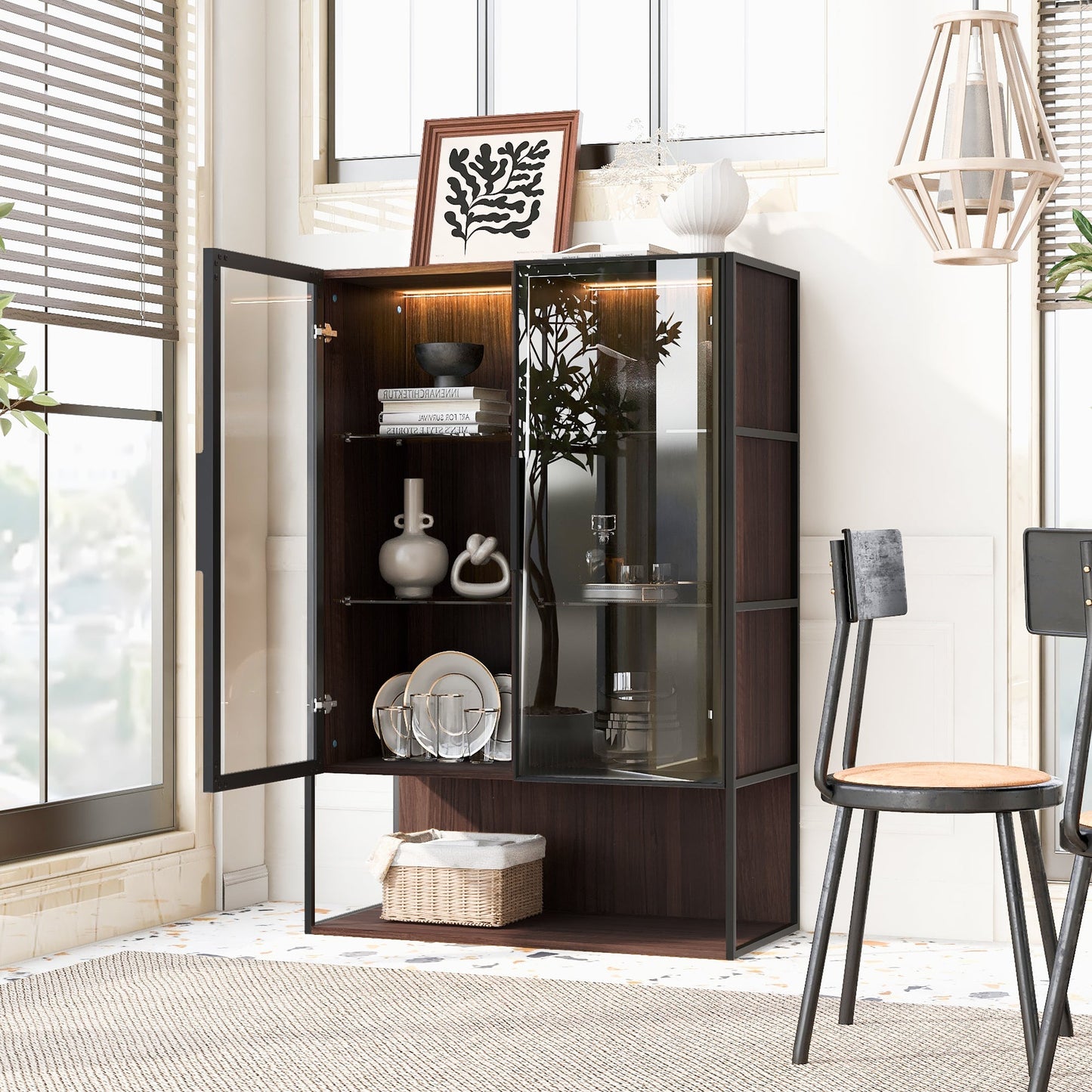 Modern Minimalist 51.2'' Tall Lighted Display Cabinet with Tempered Glass