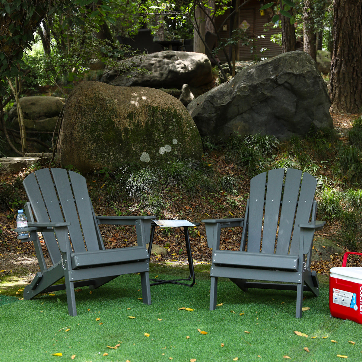 HDPE Folding Adirondack Chair with Dual Cup Holder