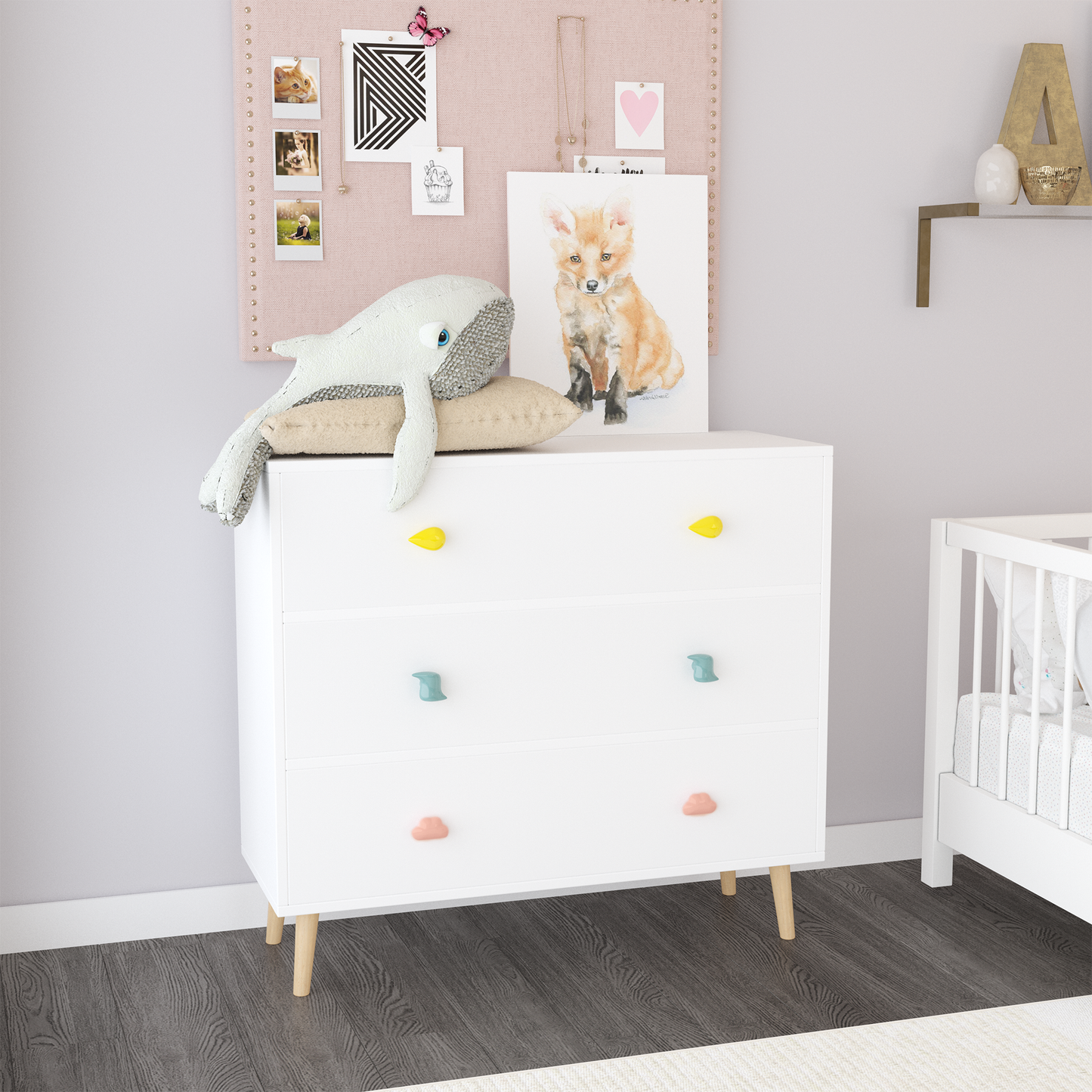 Kids 3 Drawer Dresser - Baby Nightstand for Bedroom