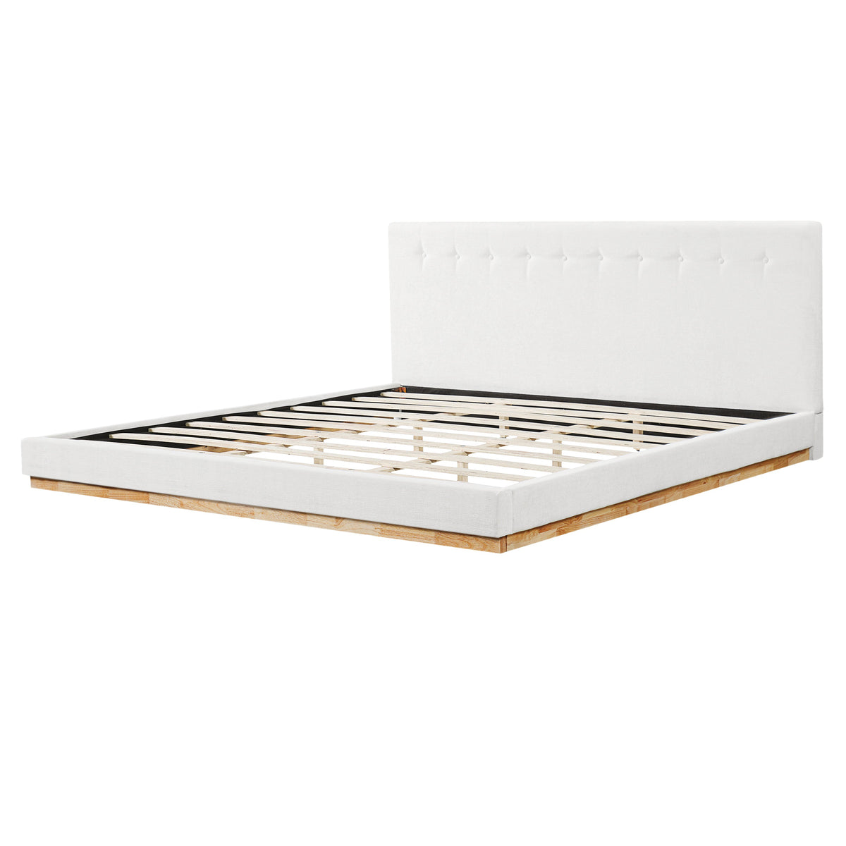 Solid Rubber Wood Platform Bed with Upholstered Headboard