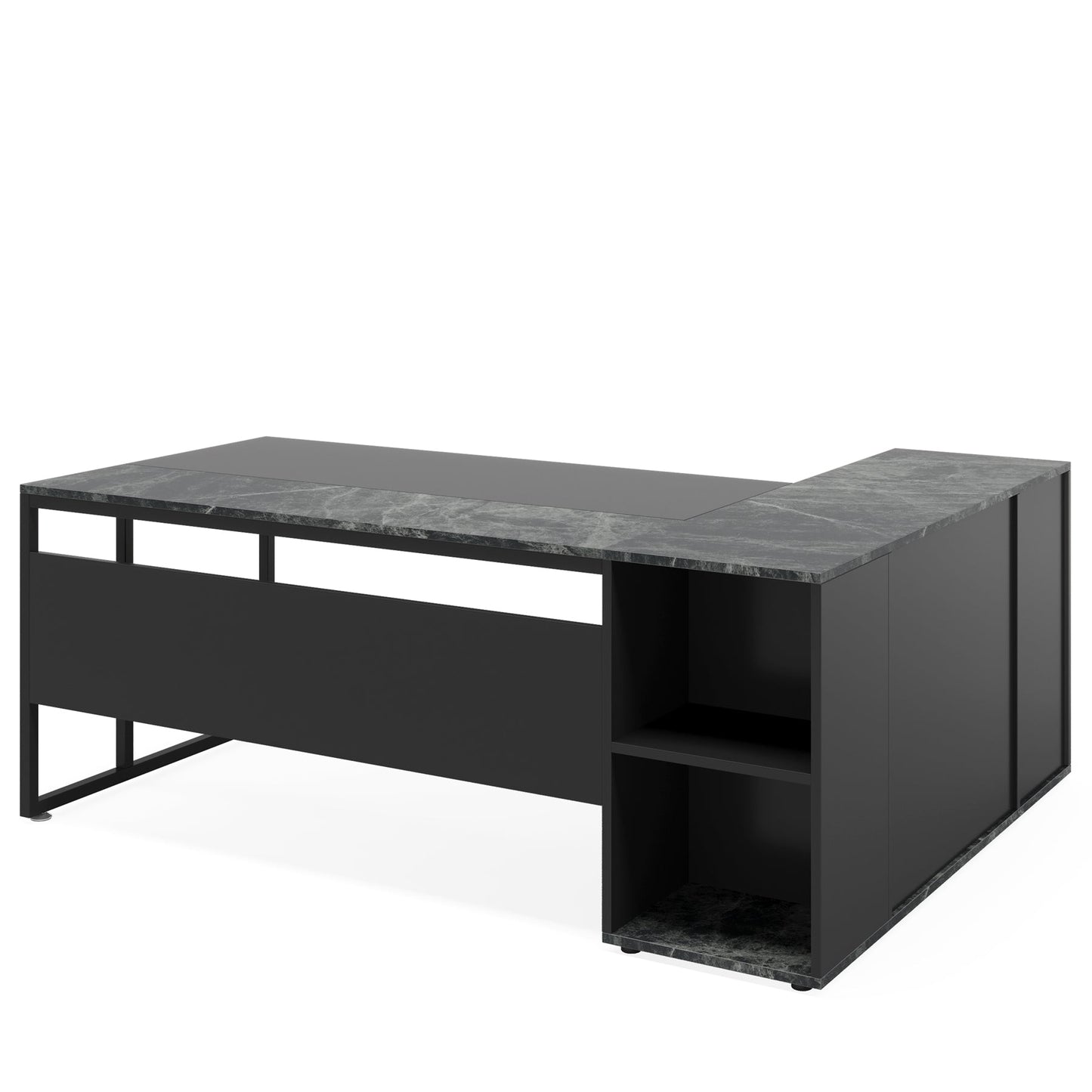 71" L-Shaped Executive Desk with Storage Cabinet & Shelves