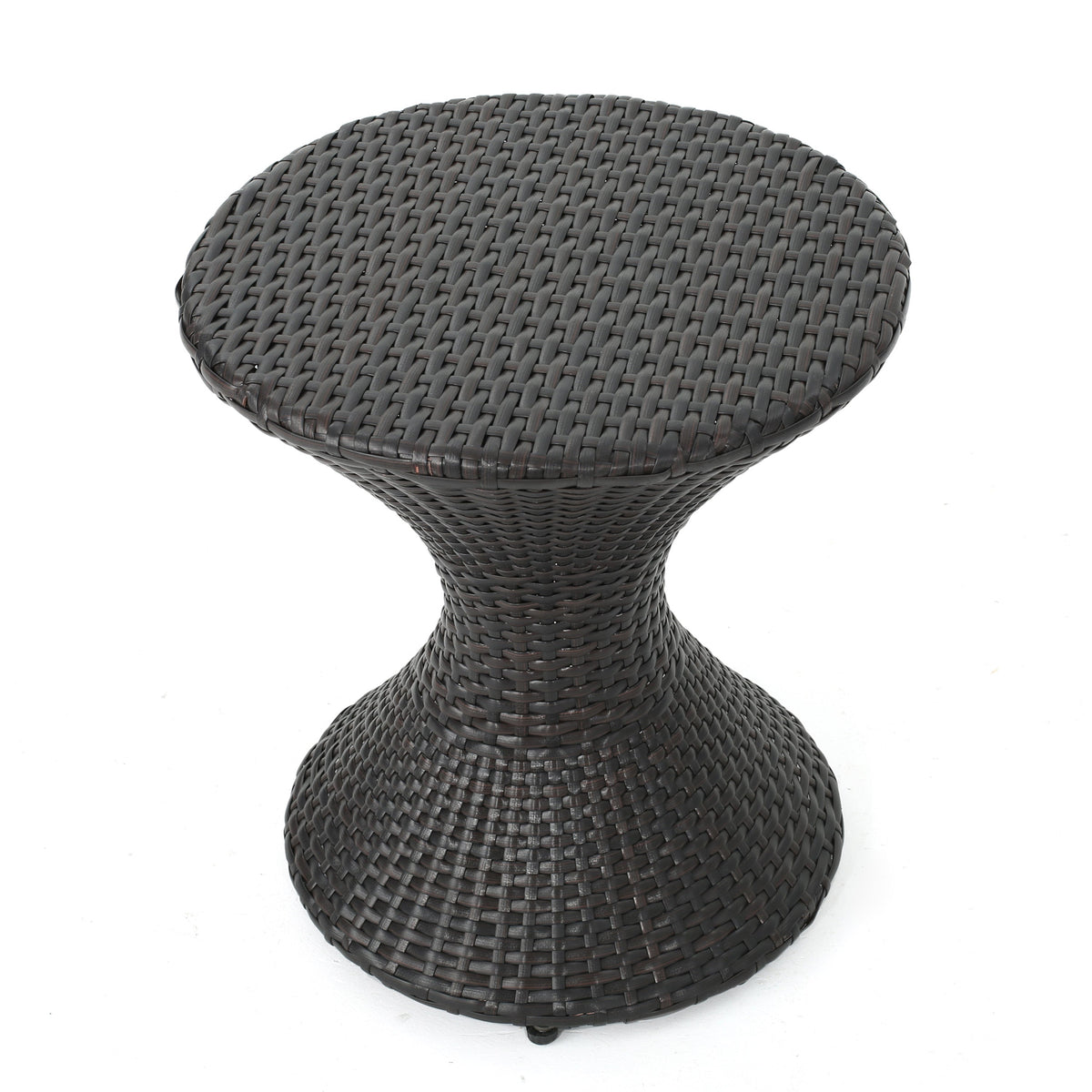 Outdoor 16-Inch Multi-Brown Wicker Hourglass Side Table