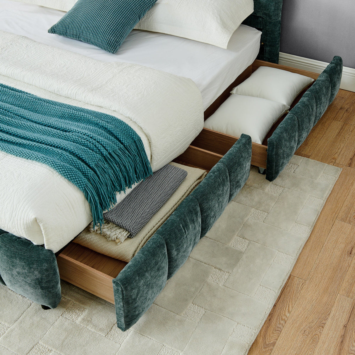 King Size Upholstered Bed with Storage Drawer
